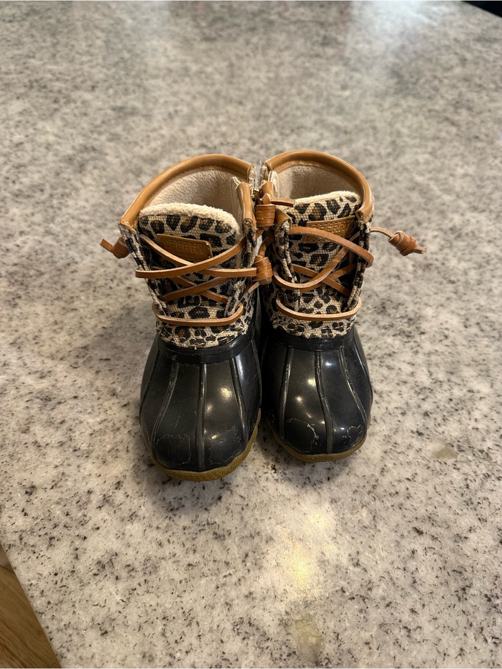 Kids Sperry Waterproof Duck Boots - Black and Leopard Print